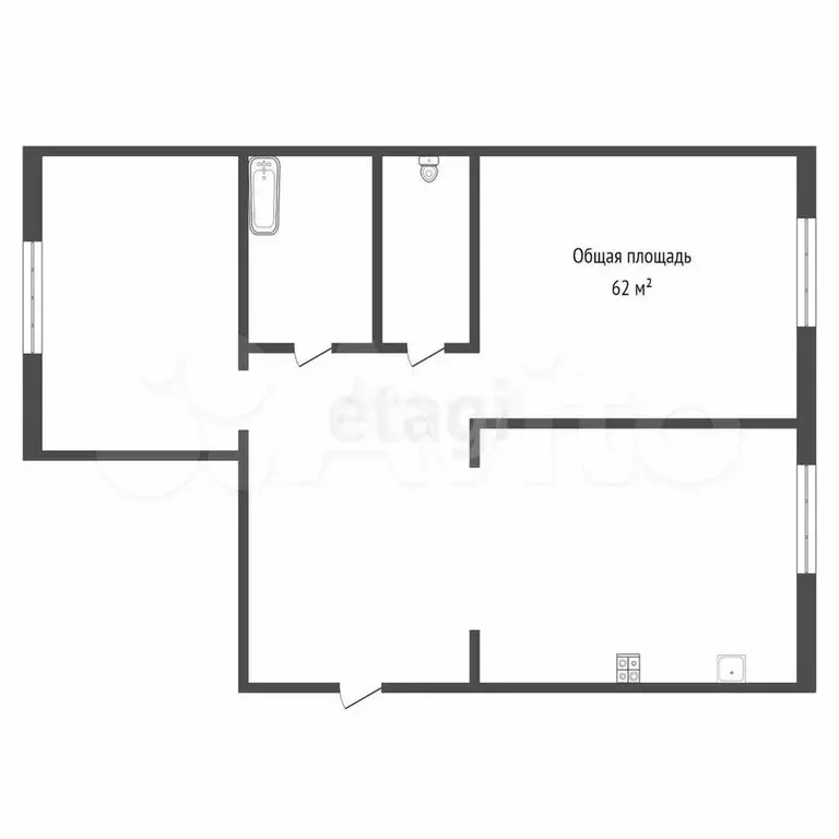 2-к. квартира, 62,1 м, 6/6 эт. - Фото 0