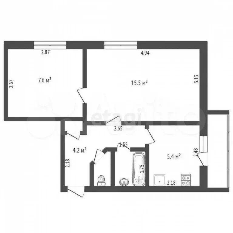 2-к. квартира, 36,5 м, 5/5 эт. - Фото 0