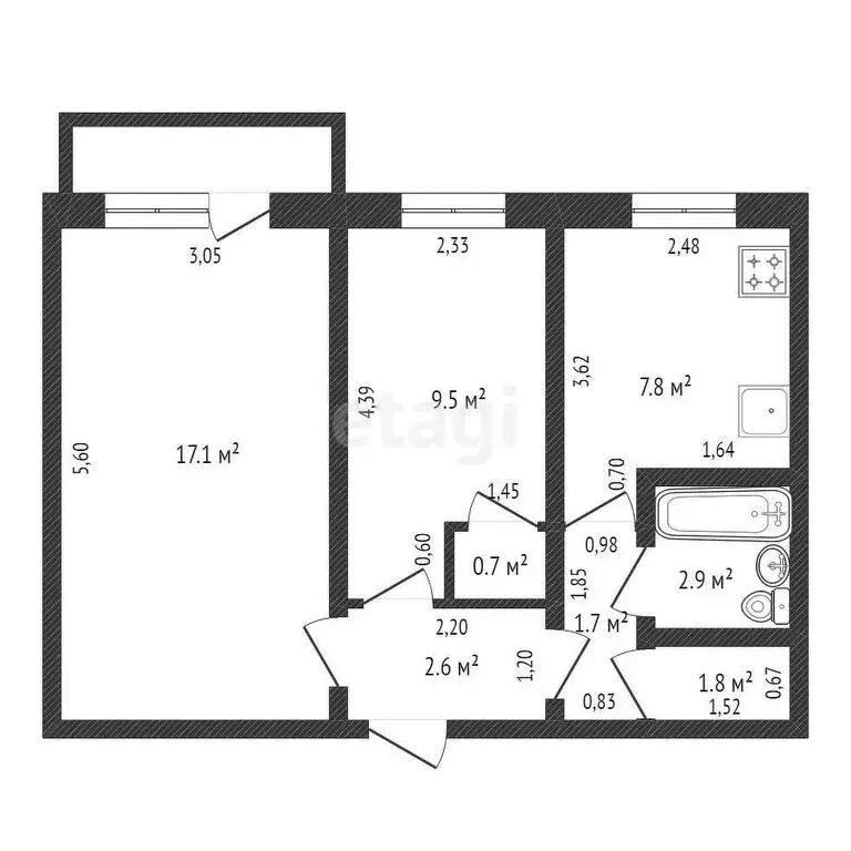 2-комнатная квартира: Благовещенск, Кузнечная улица, 19/1 (43.3 м) - Фото 0