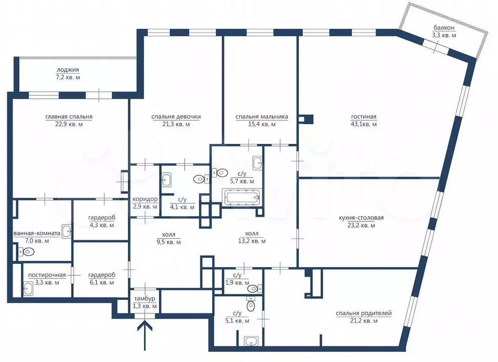 5-к. квартира, 230м, 3/8эт. - Фото 1