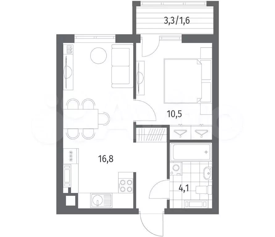 1-к. квартира, 36,8 м, 2/5 эт. - Фото 0