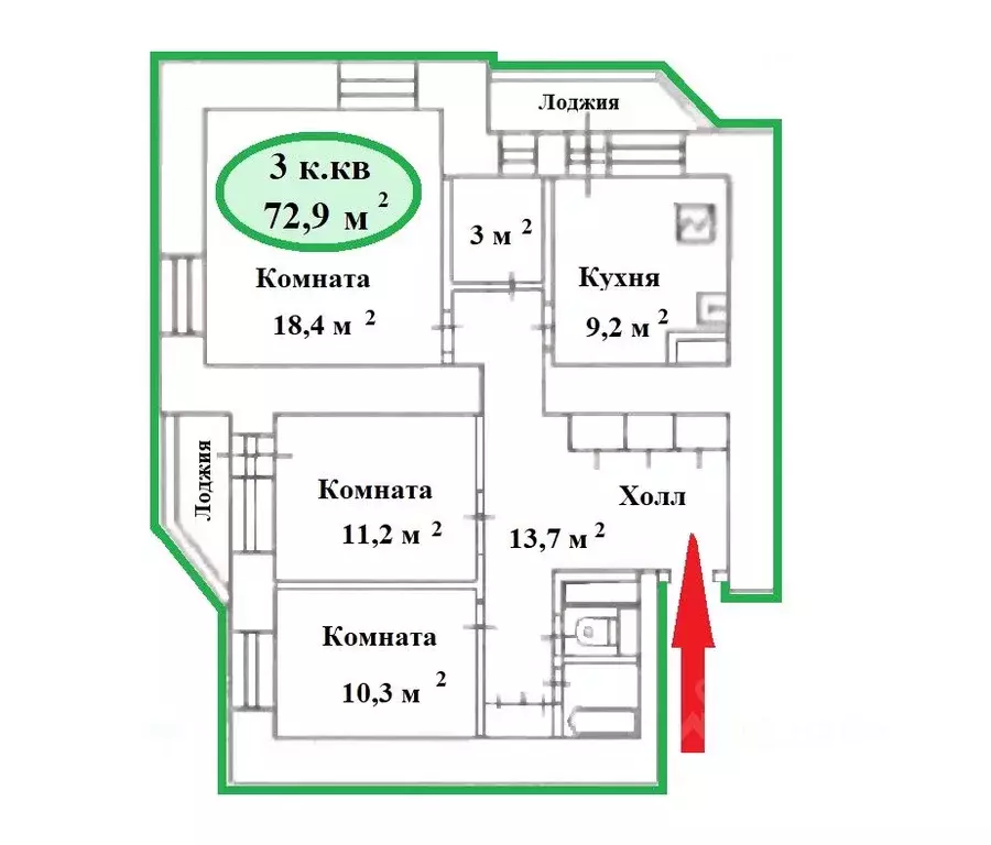 3-к кв. Москва Новогиреевская ул., 54 (72.9 м) - Фото 1