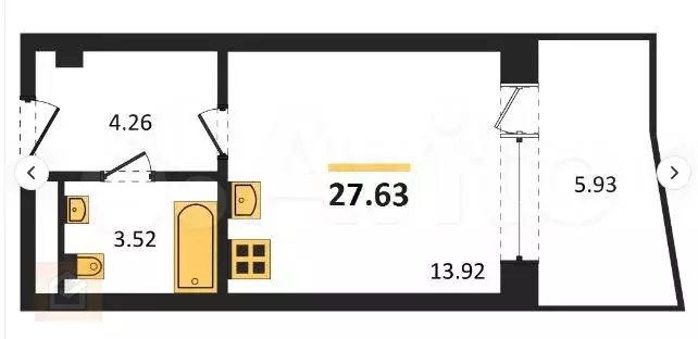 Апартаменты-студия, 27,6 м, 3/8 эт. - Фото 0