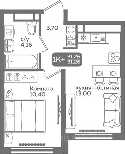 1-к кв. Тюменская область, Тюмень ул. Заполярная, 9/2 (31.26 м) - Фото 0