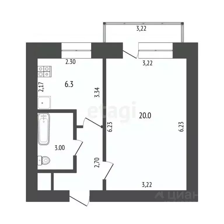 1-к кв. Башкортостан, Стерлитамак ул. Артема, 1 (33.9 м) - Фото 1