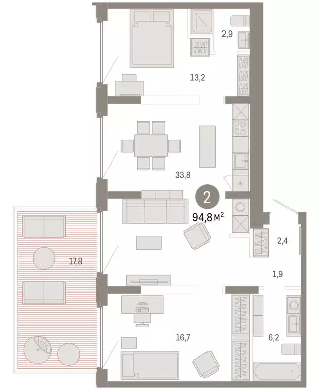 2-комнатная квартира: Тюмень, Мысовская улица, 26к2 (94.77 м) - Фото 1