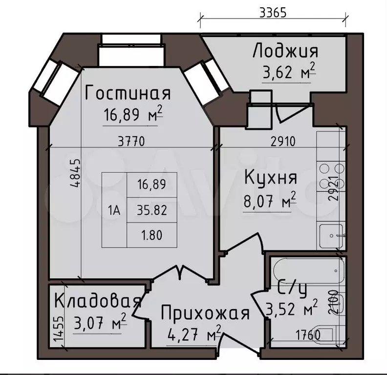 1-к. квартира, 37 м, 5/5 эт. - Фото 0