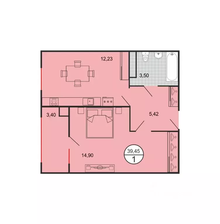 1-к кв. Ставропольский край, Ставрополь № 15 мкр,  (39.45 м) - Фото 1