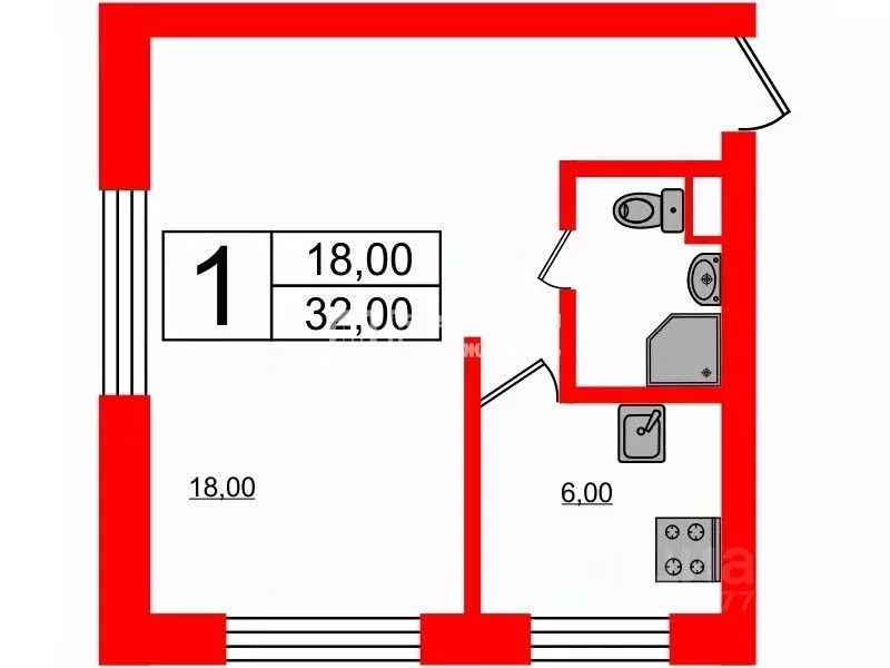 1-к кв. Санкт-Петербург Витебский просп., 21К2 (32.0 м) - Фото 1