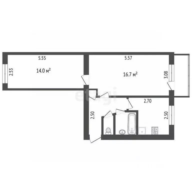 2-к кв. Калужская область, Малоярославец Почтовая ул., 6 (45.1 м) - Фото 2