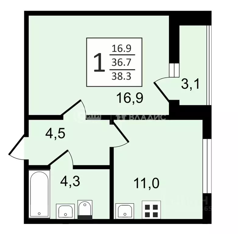 1-к кв. Воронежская область, Воронеж ул. Пескова, 8 (38.3 м) - Фото 0