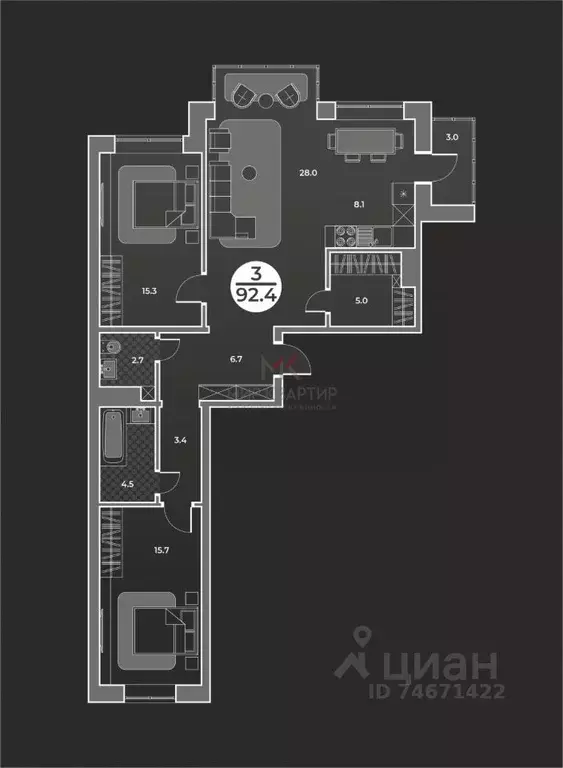 3-к кв. Хакасия, Абакан ул. Генерала Тихонова, 14 (93.0 м) - Фото 2