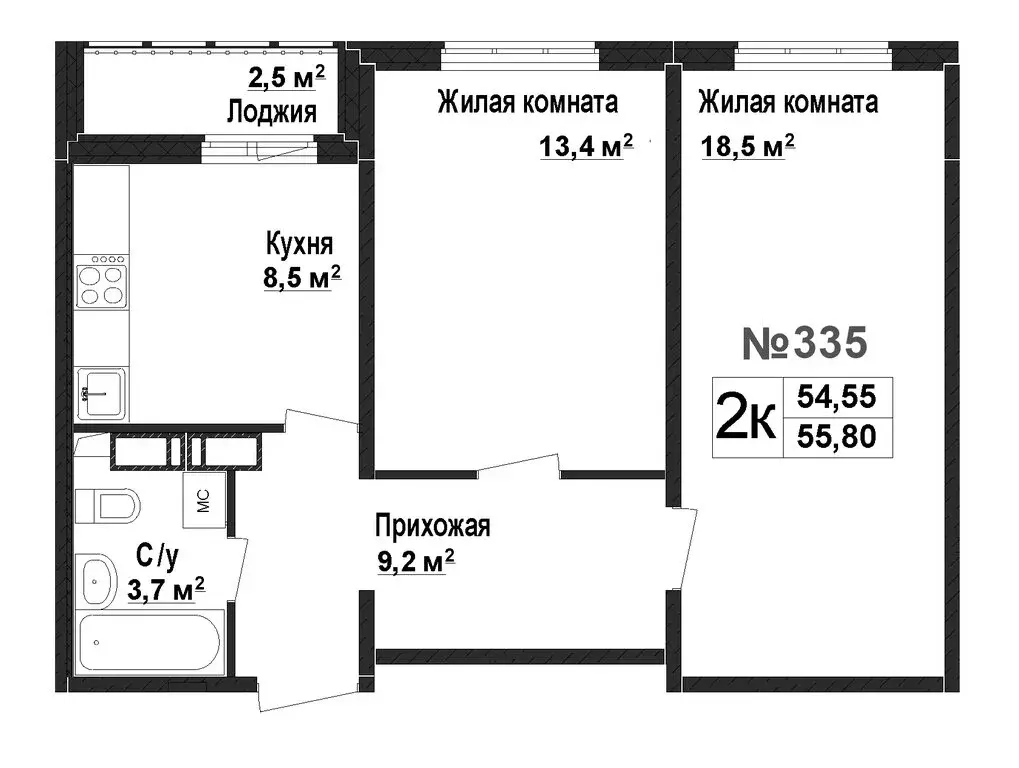 2-комнатная квартира: Нижний Новгород, жилой комплекс Торпедо (54.55 ... - Фото 0
