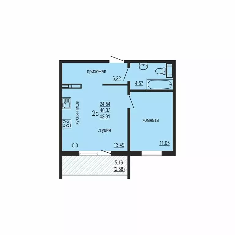 1-комнатная квартира: посёлок Западный, улица Дружбы, 6 (42.91 м) - Фото 1