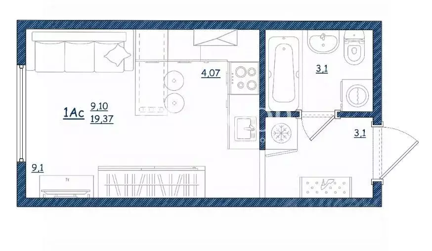 Студия Ярославская область, Ярославль ул. Дядьковская, 16А (19.4 м) - Фото 2