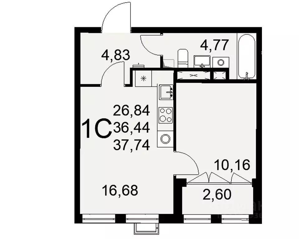 1-к кв. Тульская область, Тула ул. Коминтерна, 44 (37.74 м) - Фото 0