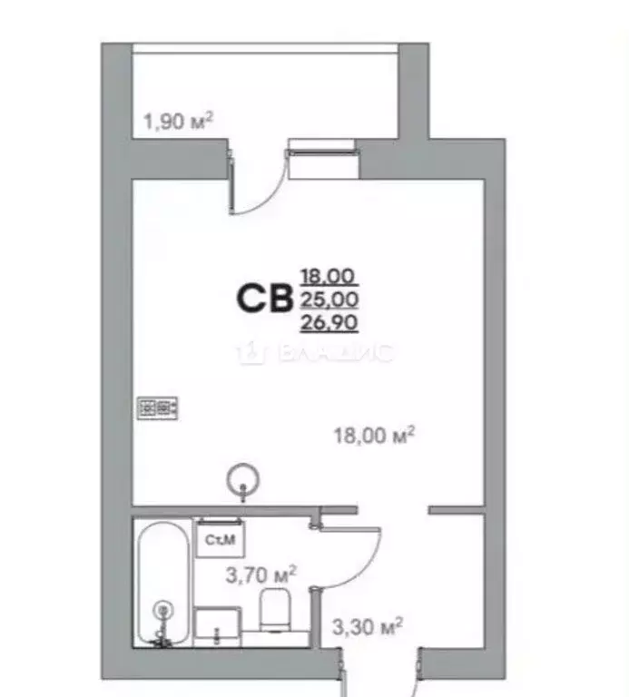 Квартира-студия: Ковров, улица Строителей, 39/3 (29 м) - Фото 1