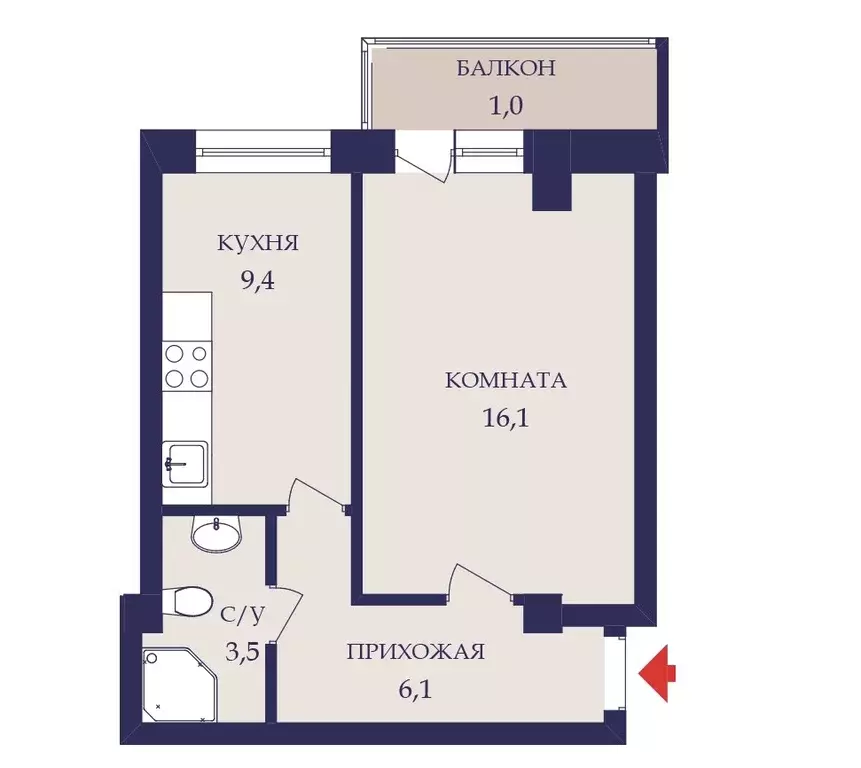 Продаётся 1-к квартира, 35.1 м - Фото 1