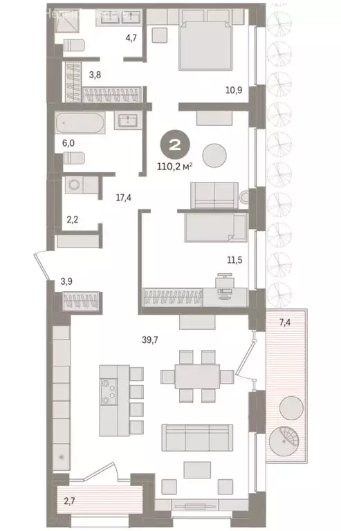2-комнатная квартира: Новосибирск, Зыряновская улица, 53с (110.17 м) - Фото 1