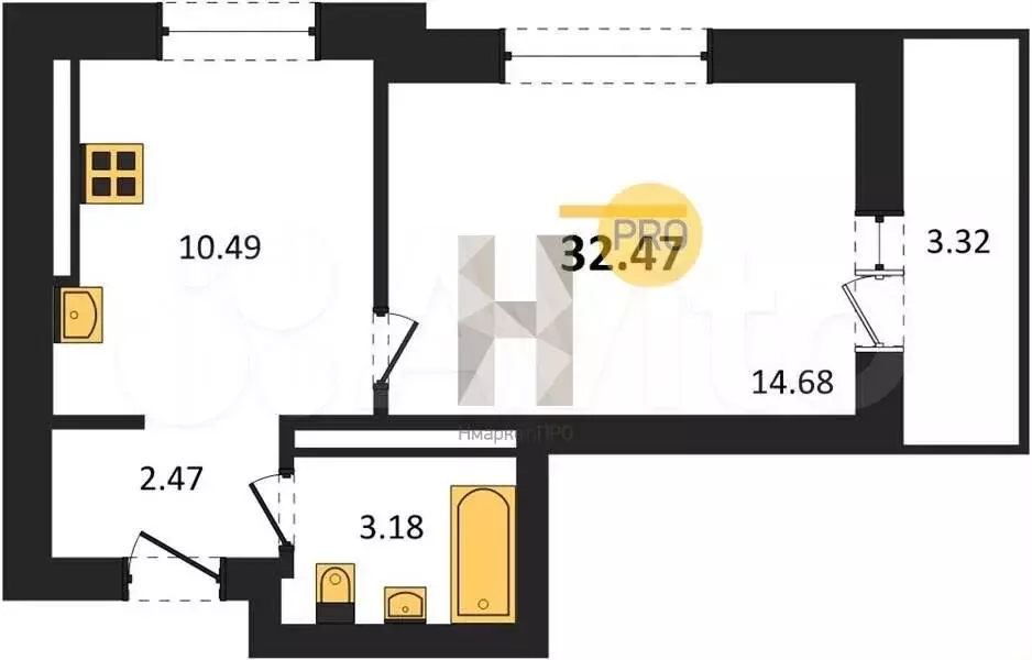 1-к. квартира, 32,5 м, 8/9 эт. - Фото 1