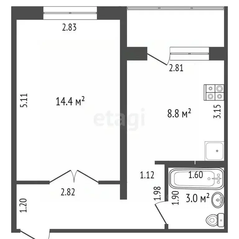 1-к кв. Тюменская область, Тюмень ул. Лесопарковая, 17 (33.0 м) - Фото 2