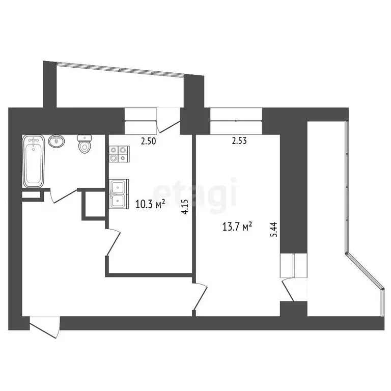 Квартира, 1 комната, 39.1 м - Фото 1