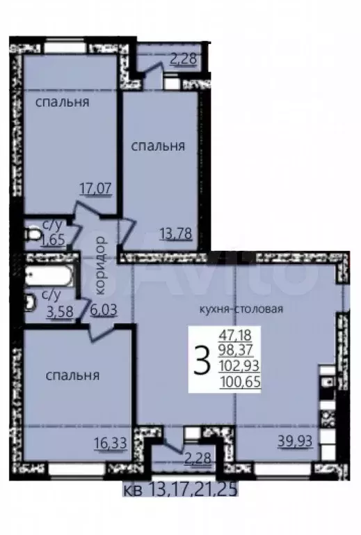3-к. квартира, 100,7 м, 4/4 эт. - Фото 0