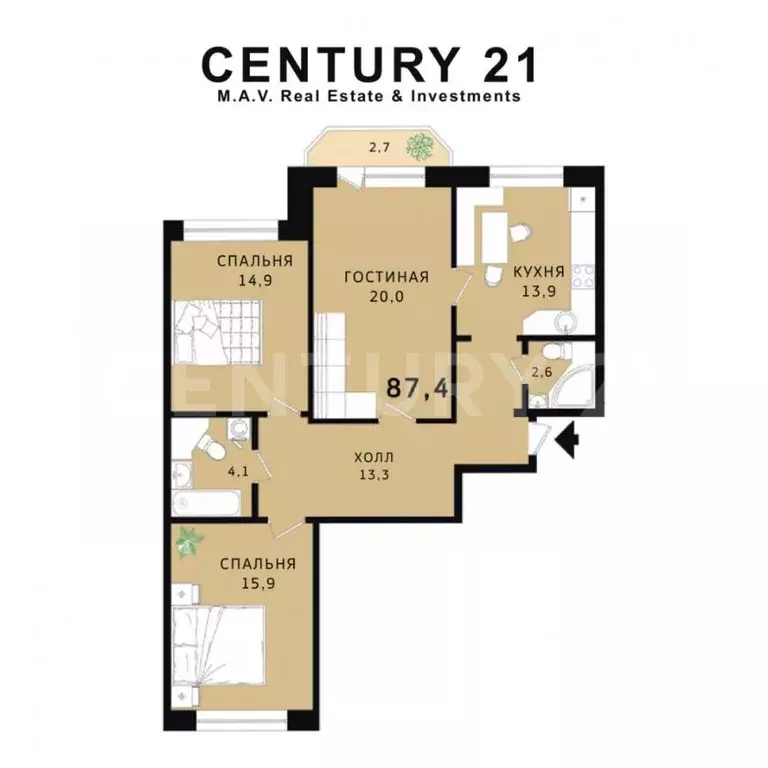 3-к кв. Санкт-Петербург ул. Тамбасова, 13К3 (87.4 м) - Фото 2