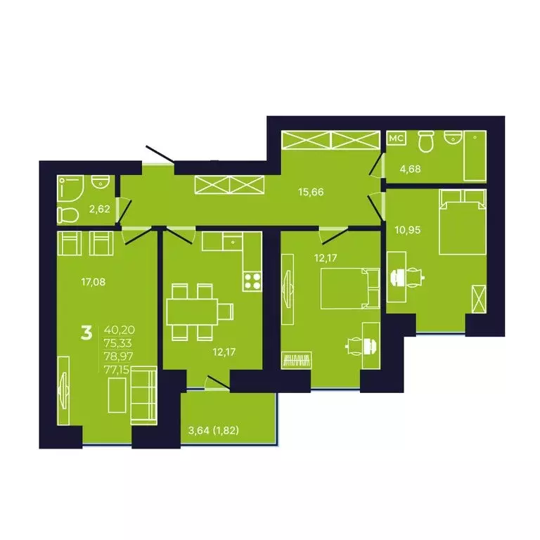 3-комнатная квартира: Уфа, улица Михаила Зайцева, 8 (79.5 м) - Фото 1