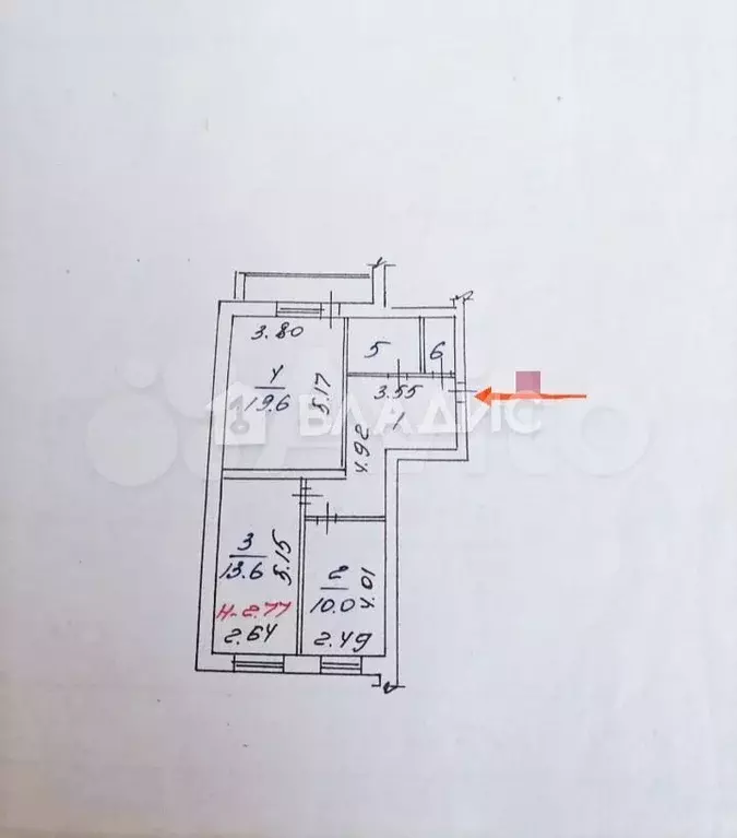 2-к. квартира, 62,4 м, 4/5 эт. - Фото 0