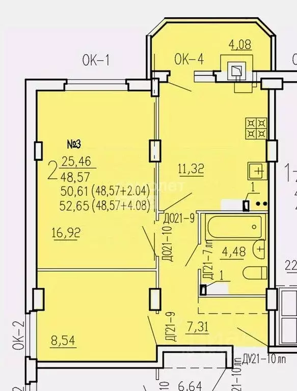 2-к кв. Курская область, Курск ул. 2-я Агрегатная, 57А (53.29 м) - Фото 1