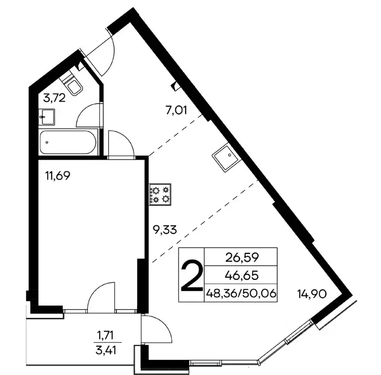 2-к кв. Крым, Алушта муниципальный округ, пос. Семидворье  (50.06 м) - Фото 1