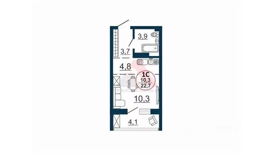 Студия Новосибирская область, Новосибирск Бронная ул., 22 (22.7 м) - Фото 0