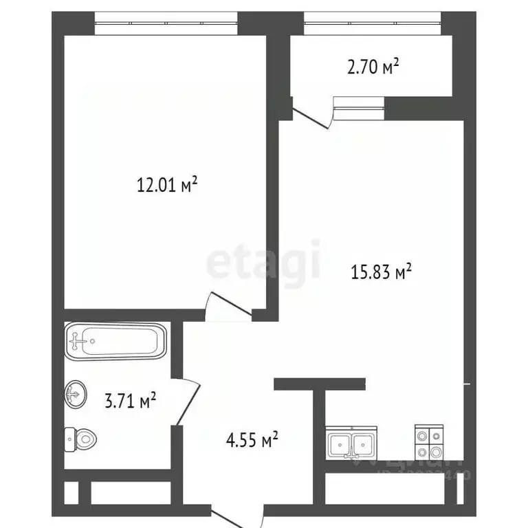 1-к кв. Тюменская область, Тюмень ул. Первооткрывателей, 9 (33.6 м) - Фото 1