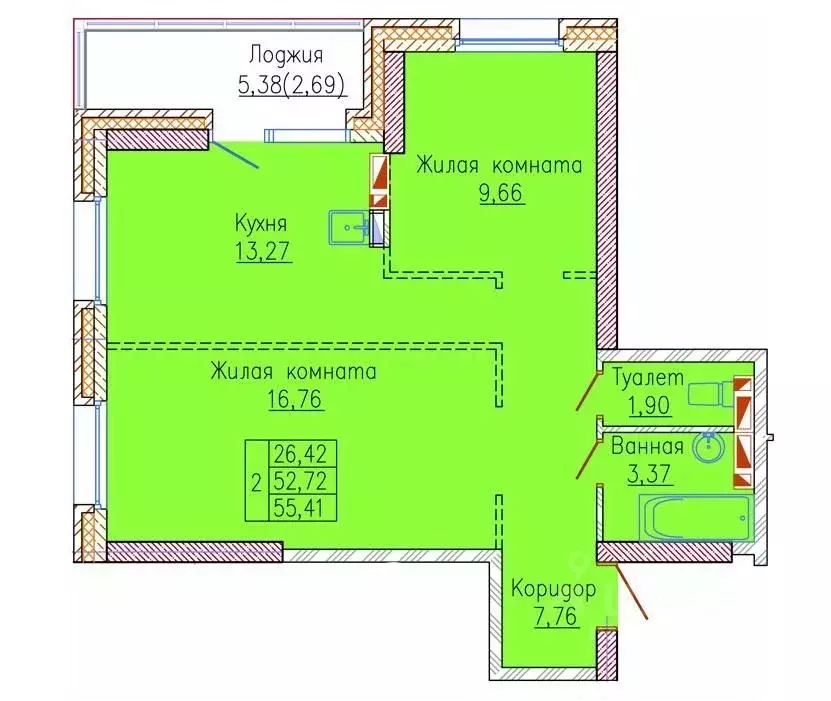 2-к кв. Приморский край, Владивосток ул. 2-я Строительная, 27 (52.7 м) - Фото 1