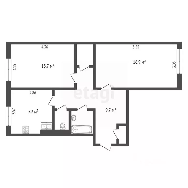 2-к кв. Ямало-Ненецкий АО, Ноябрьск ул. Ленина, 56 (53.4 м) - Фото 0