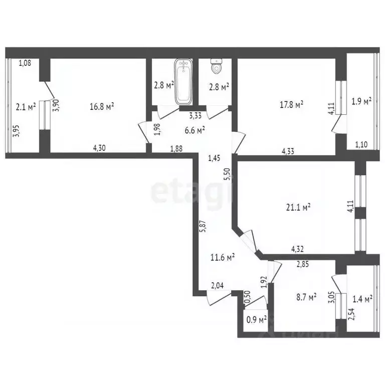 3-к кв. Брянская область, Брянск ул. Димитрова, 58 (94.5 м) - Фото 1