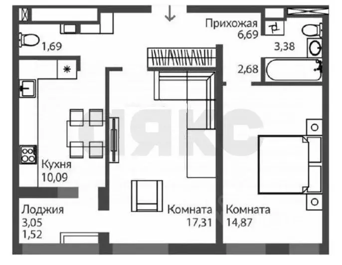 2-к кв. Крым, Симферополь просп. Александра Суворова, 99 (59.0 м) - Фото 1