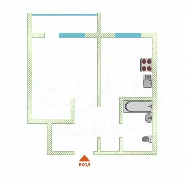 1-к. квартира, 35 м, 2/5 эт. - Фото 0