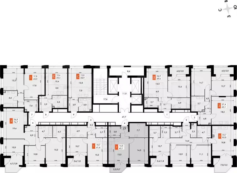 1-к. квартира, 45,1 м, 11/16 эт. - Фото 1