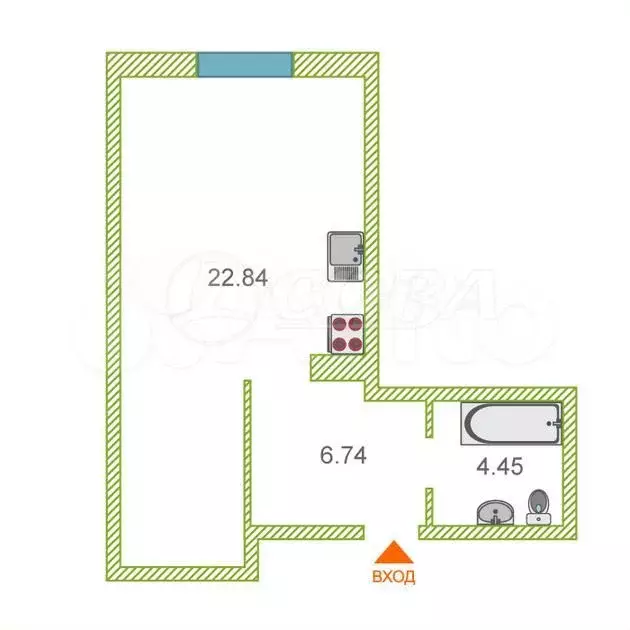 Квартира-студия, 33,5 м, 1/10 эт. - Фото 0