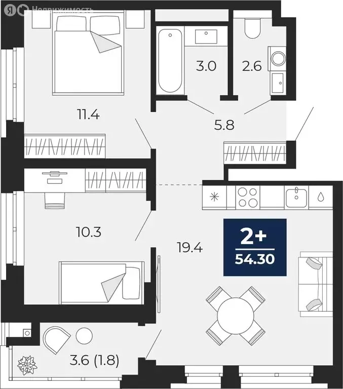 2-комнатная квартира: Тюмень, жилой комплекс Мириады (52.5 м) - Фото 0