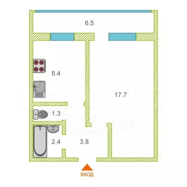 1-к. квартира, 35 м, 4/9 эт. - Фото 0
