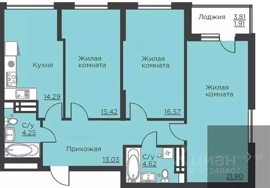 3-к кв. Воронежская область, Воронеж ул. Ломоносова, 116В (91.99 м) - Фото 0