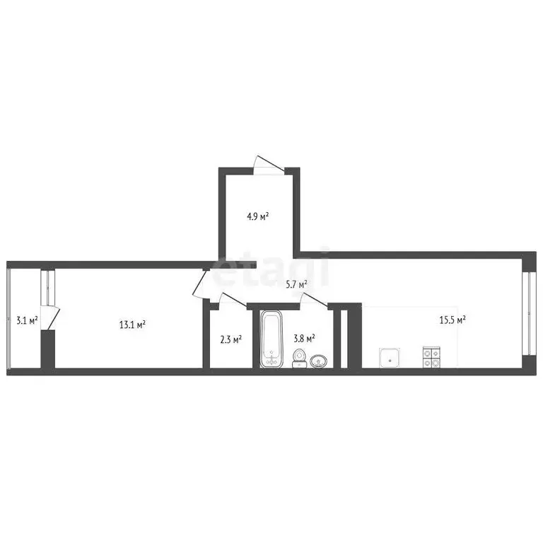 1-комнатная квартира: Тюмень, улица 50 лет Октября, 57Бк2 (46.3 м) - Фото 1