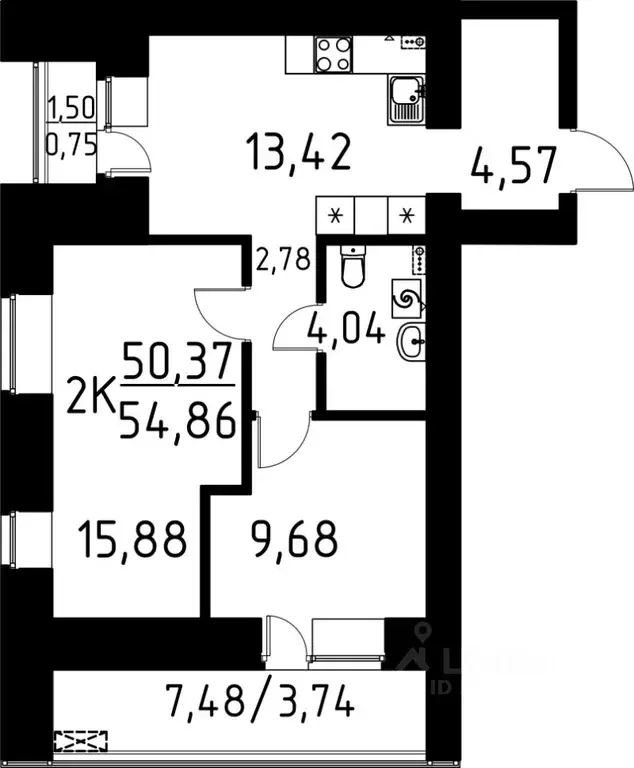 2-к кв. Томская область, Томск ул. Вершинина, 58к2 (54.86 м) - Фото 0