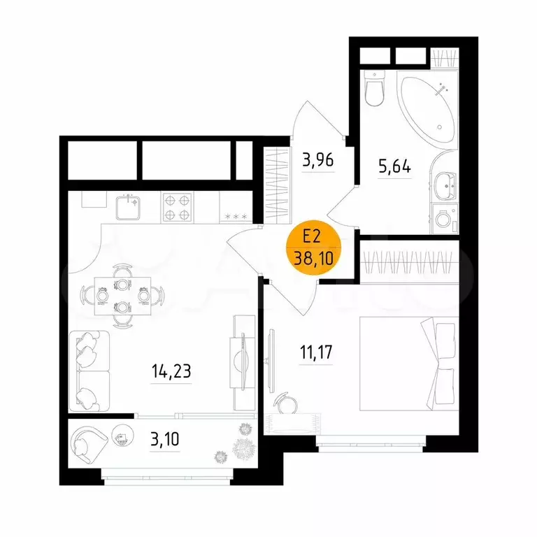 1-к. квартира, 38,1 м, 24/25 эт. - Фото 0