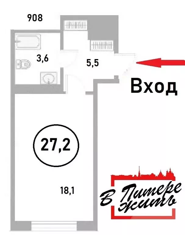 Квартира-студия: Санкт-Петербург, Таллинская улица, 11с2 (27.2 м) - Фото 0