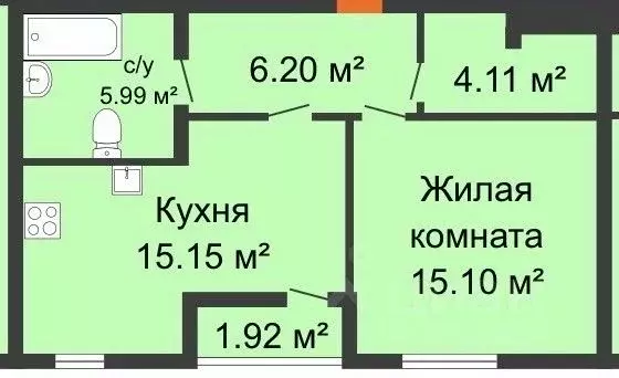 1-к кв. Нижегородская область, Нижний Новгород Трудовая ул., 7 (48.0 ... - Фото 2