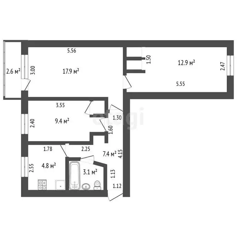 3-комнатная квартира: Ишим, улица Одоевского, 27 (55.7 м) - Фото 0
